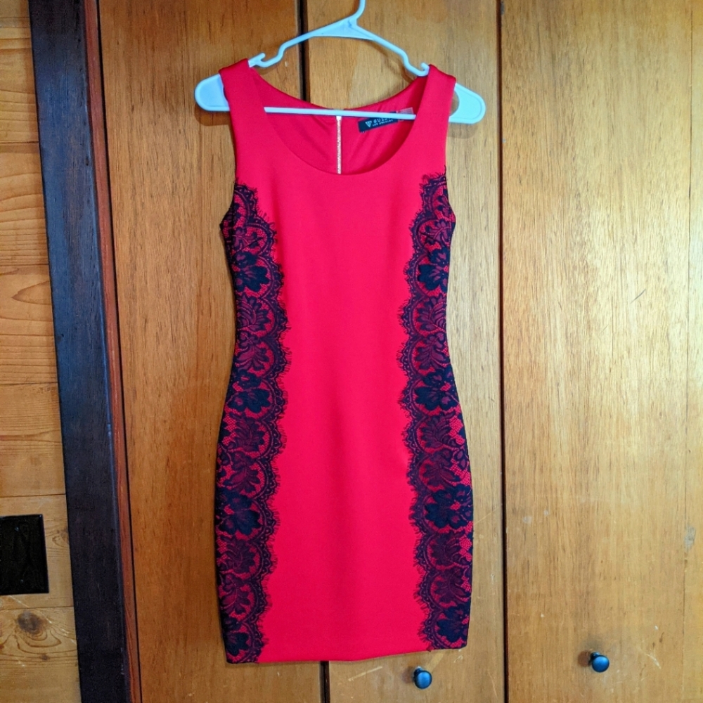 GUESS Satin Lace Bodycon Dress (NWOT)